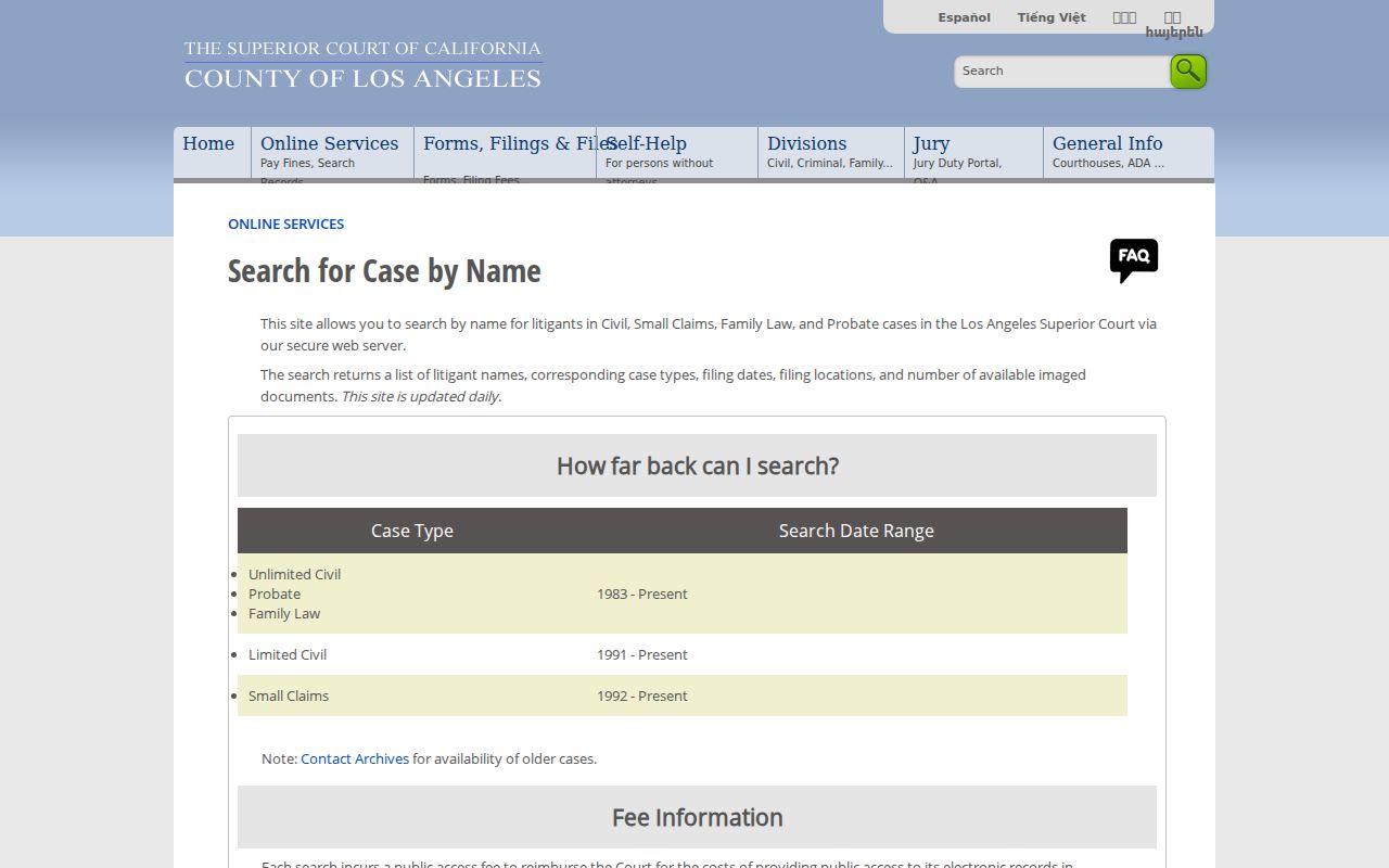 California people search in Los Angeles Superior Court records