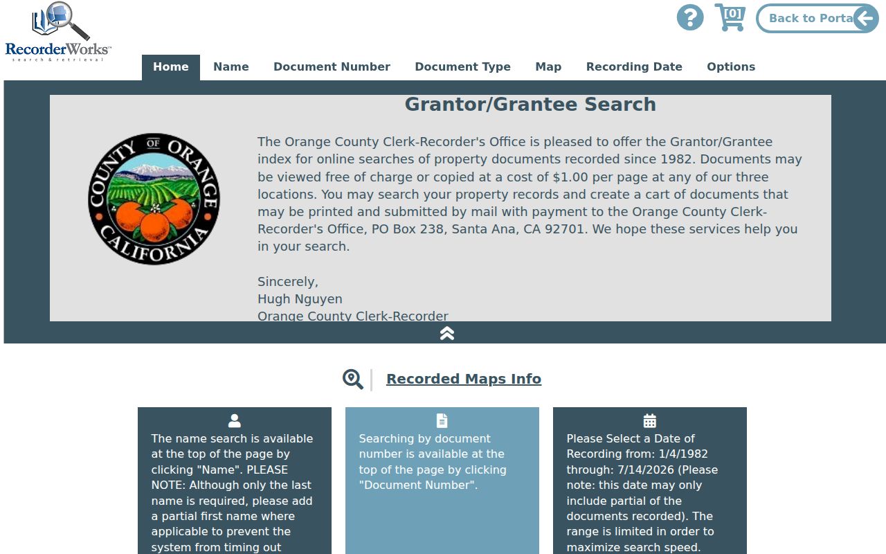 California people search with Orange County RecorderWorks