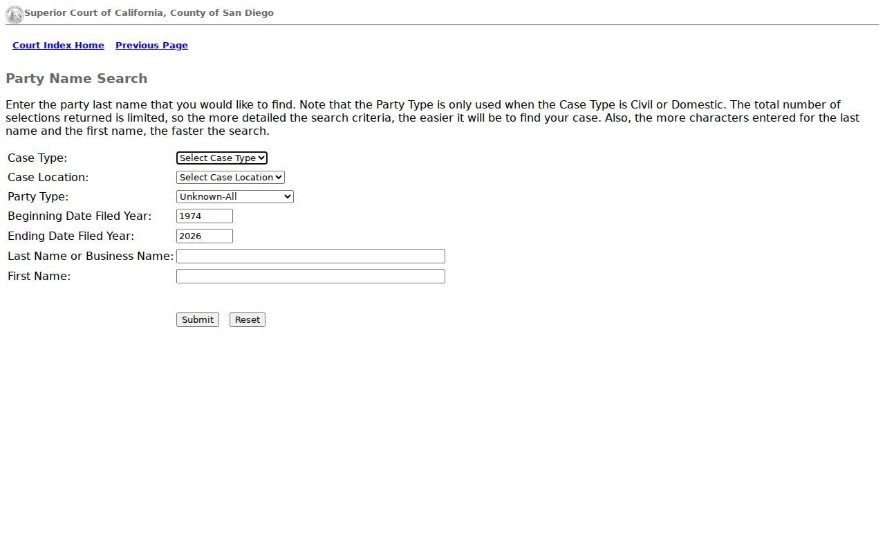 California people search in San Diego Superior Court index