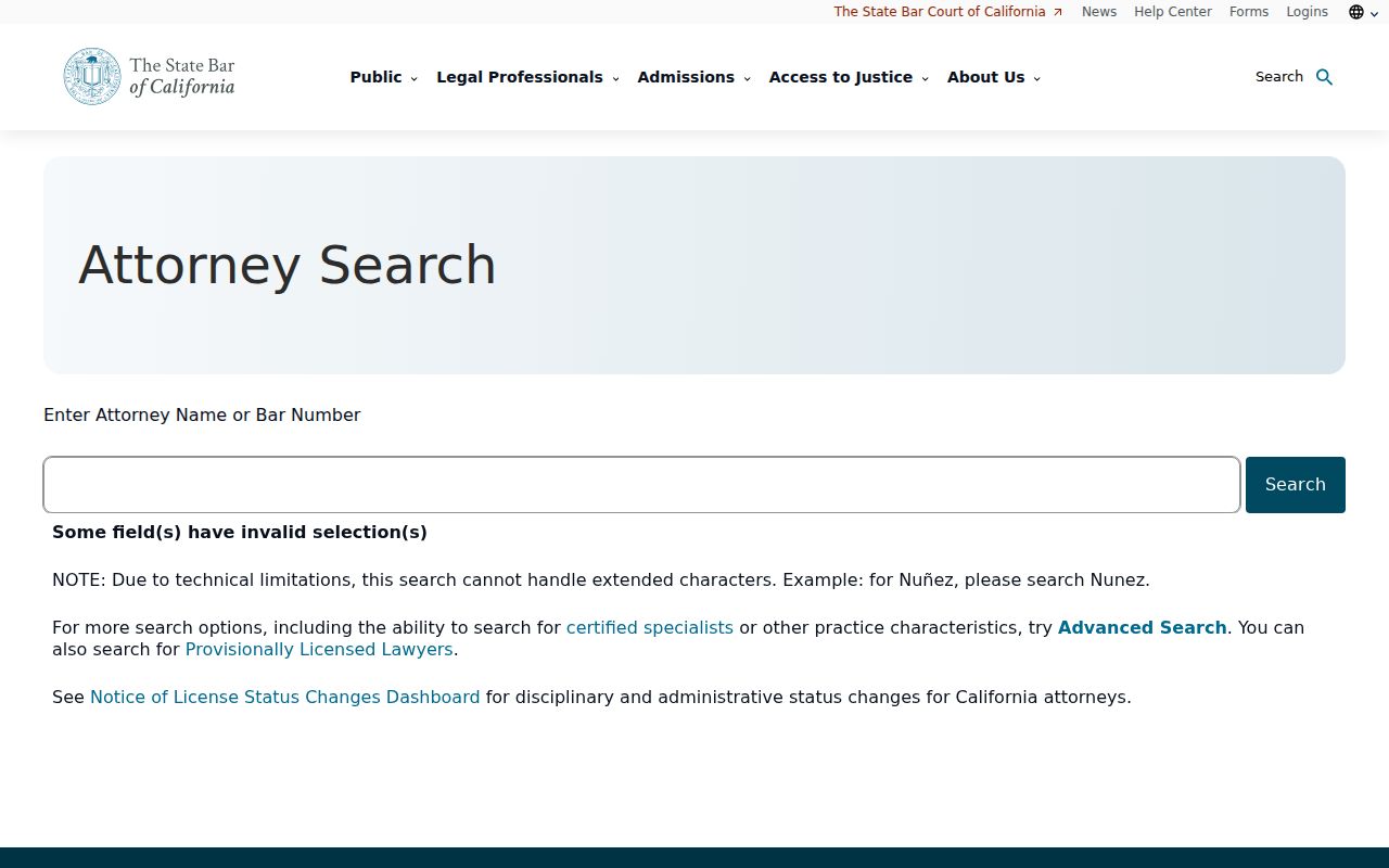 California people search in the State Bar attorney directory
