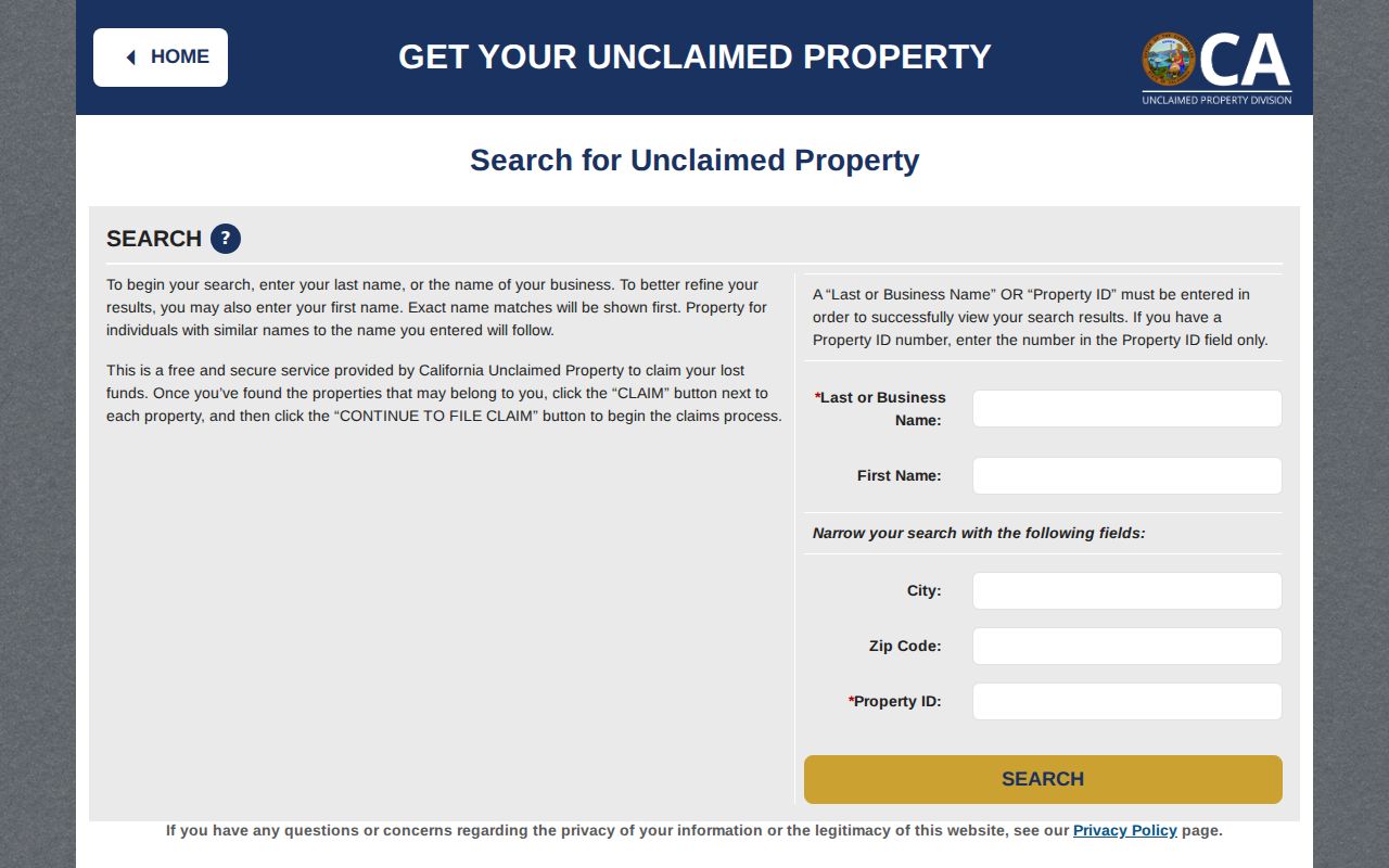 California people search with State Controller ClaimIt