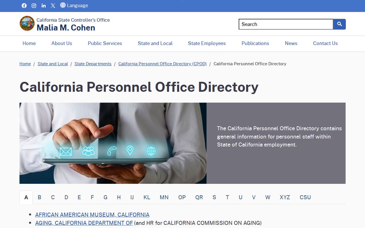 California directory browse for state personnel offices