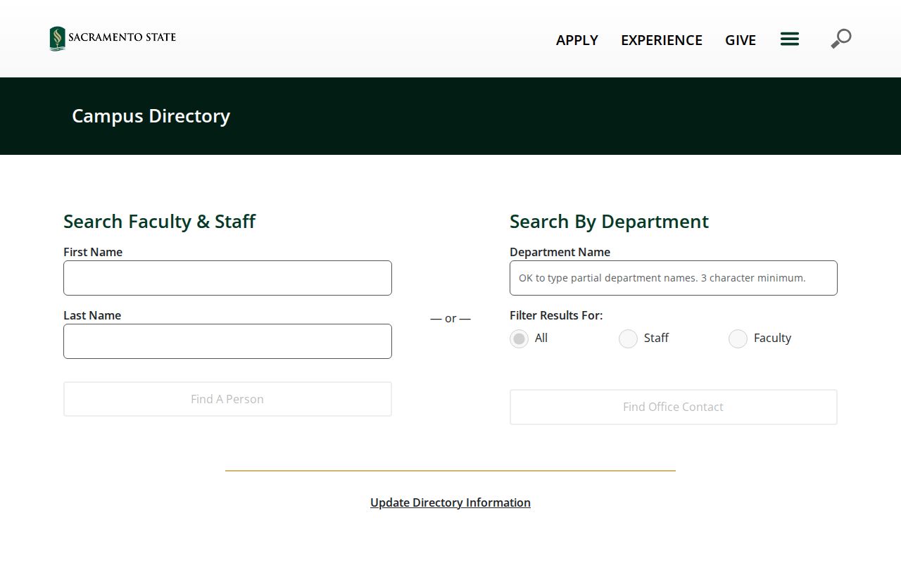 California directory lookup for Sacramento State faculty and staff