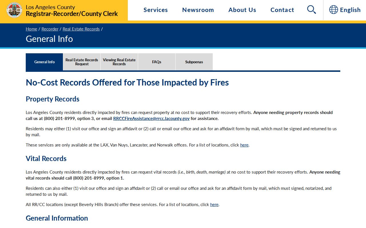 California public records access information from the Los Angeles County recorder