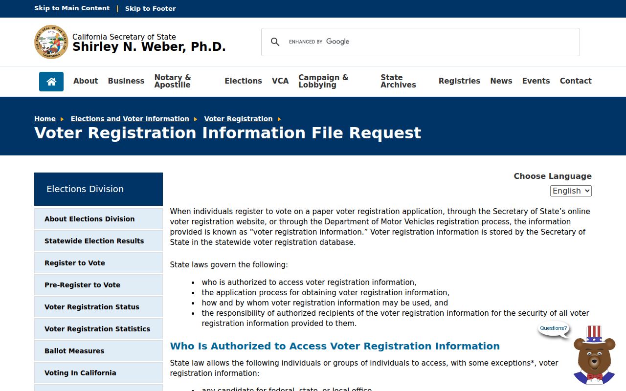 California voter records information file request instructions